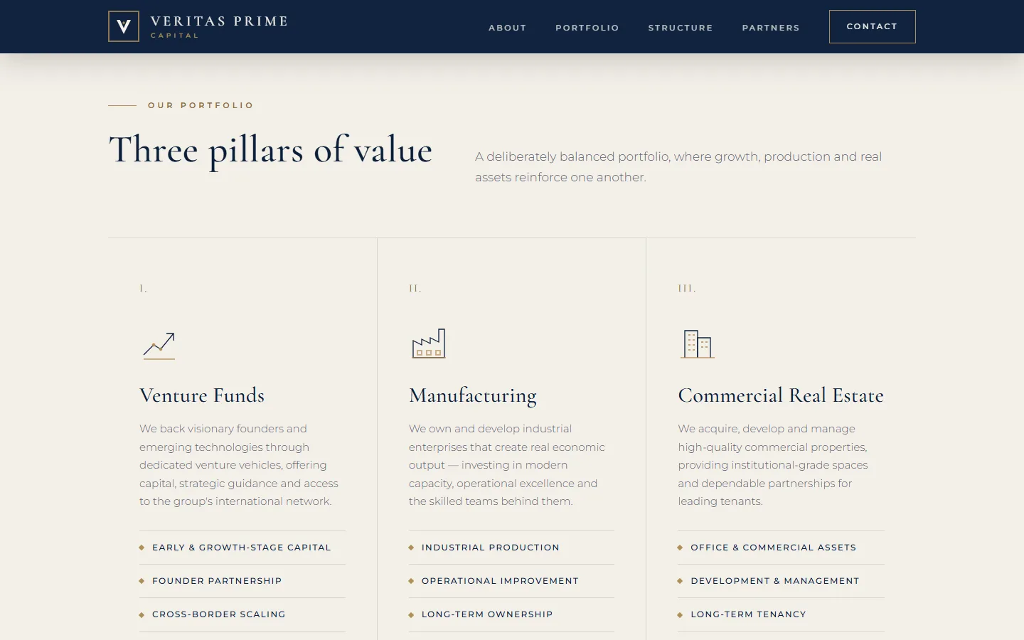 Veritas Prime Capital — xalqaro xolding korporativ sayti — skrinshot 2