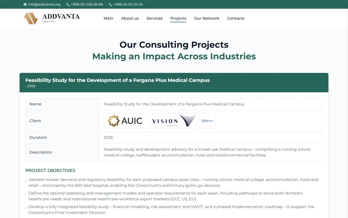 Addvanta Consulting — konsalting kompaniyasining korporativ sayti — skrinshot 2