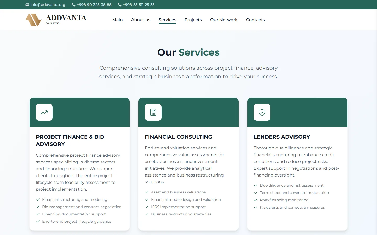 Addvanta Consulting — konsalting kompaniyasining korporativ sayti — skrinshot 1