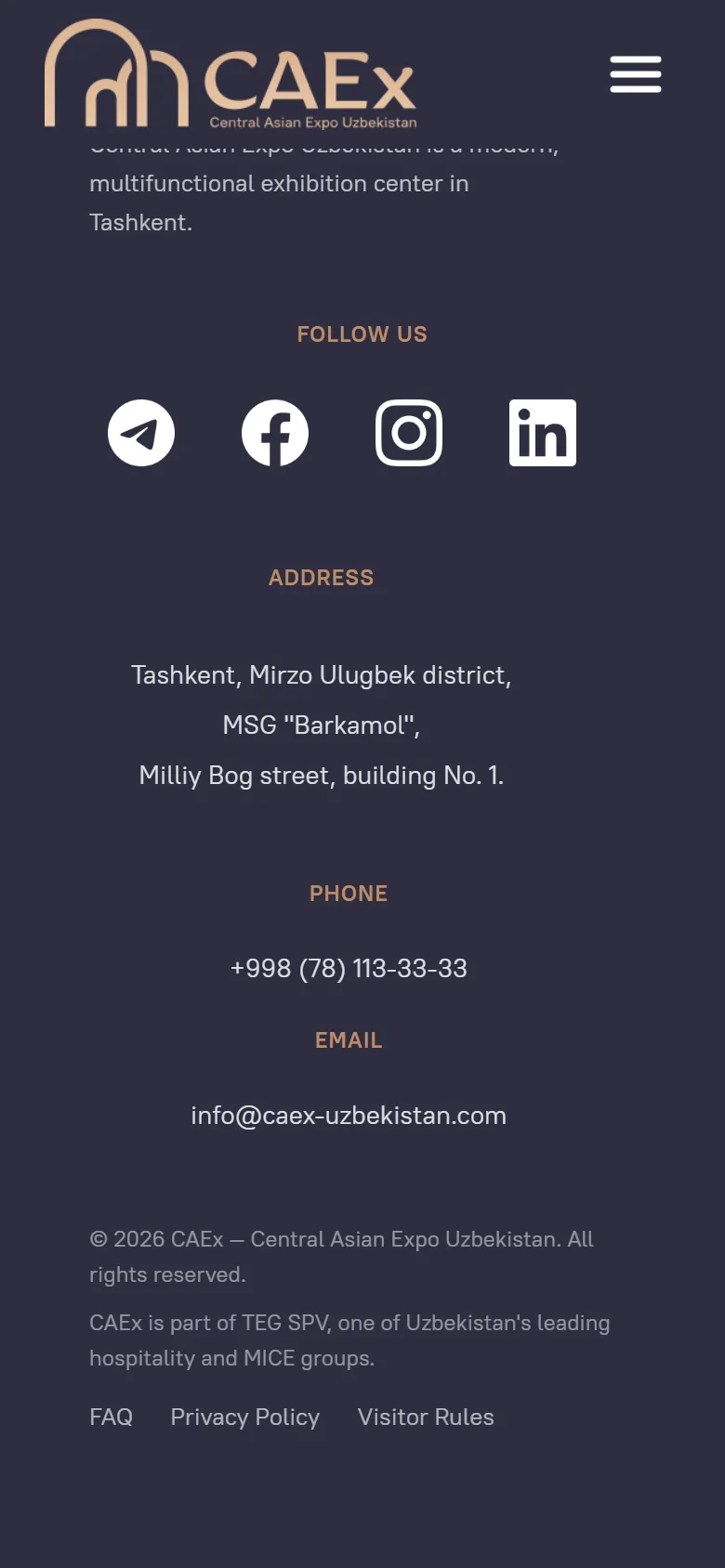 CAEx Uzbekistan — Toshkentdagi koʻrgazma markazi sayti — mobil skrinshot 7