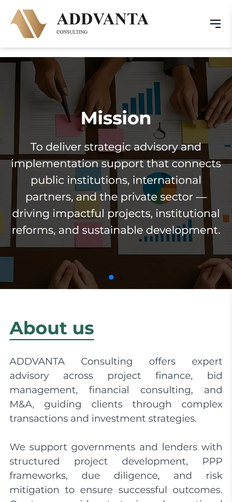 Addvanta Consulting — konsalting kompaniyasining korporativ sayti — mobil skrinshot 5