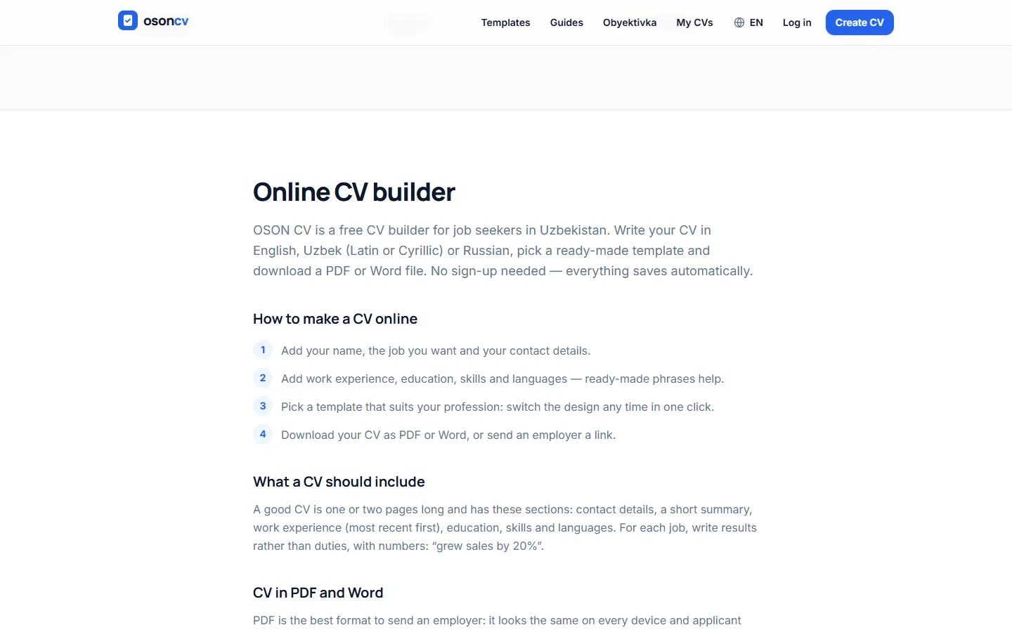 OSON CV — бесплатный онлайн-конструктор резюме — скриншот 3